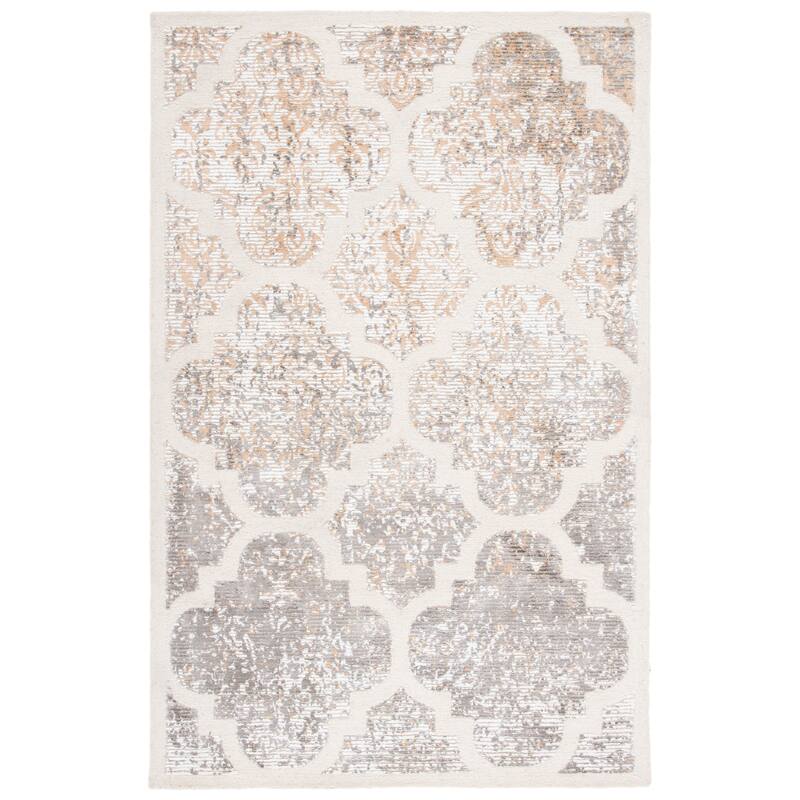 SAFAVIEH Handmade Artistry Pinka Damask Trellis Wool Rug - 5' x 8' - Ivory/Gold