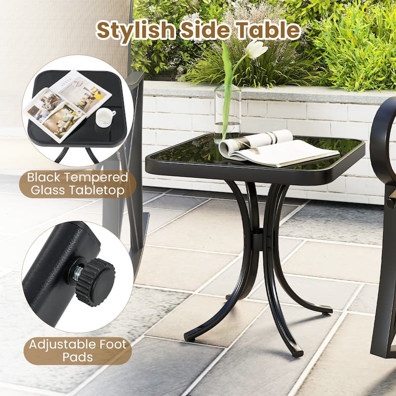 Gymax 3 Piece Patio Rocking Set 2 Rocking Chairs w/ Tempered Glass
