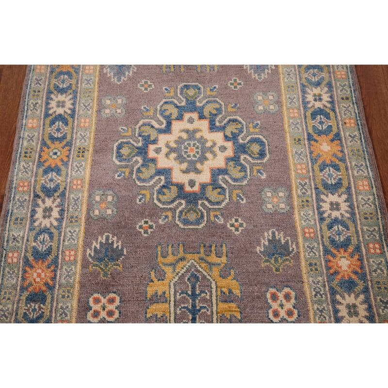 Traditional Kazak Oriental Foyer Rug Handmade Grey Wool Carpet - 2'8" x 4'2"