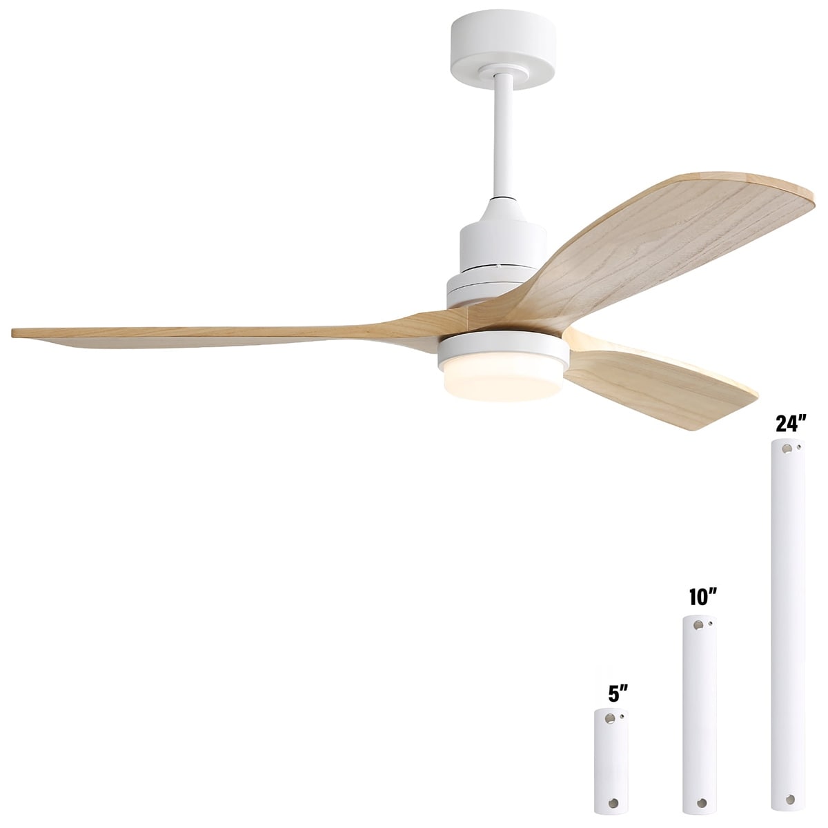 Sofucor 52 Inch White Ceiling Fan with Light and Remote,Soild Wood Blades - 52" with Integrated Light