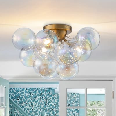 3-Light Iridescent Glass Globe Bubble Semi Flush Mount - N/A