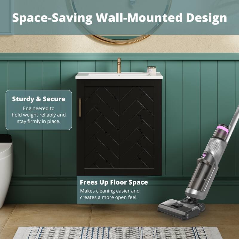 Roomfitters 20 Inch Wall Mounted Bathroom Vanity & Side Cabinet Combo, Floating Storage Station with Sink