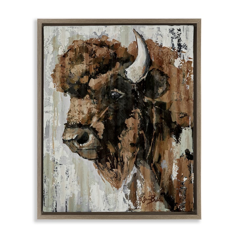 Stupell Abstract Bison Visage Framed Floater Canvas Wall Art Design By Sara Baker - 17 x 21 - Brown
