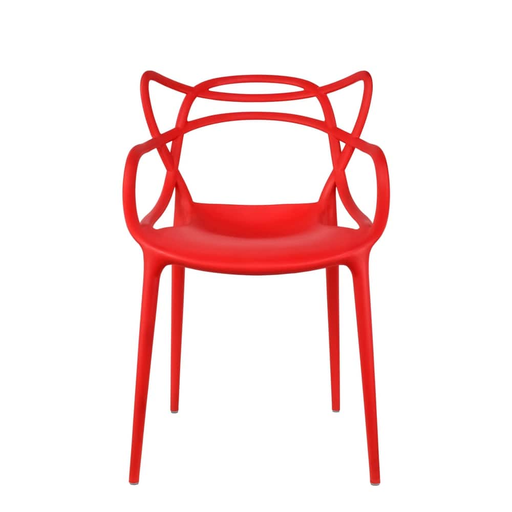 Modern Plastic Patio Indoor or Outdoor Dining Stackable Chair UV Protected With Arms Open Back
