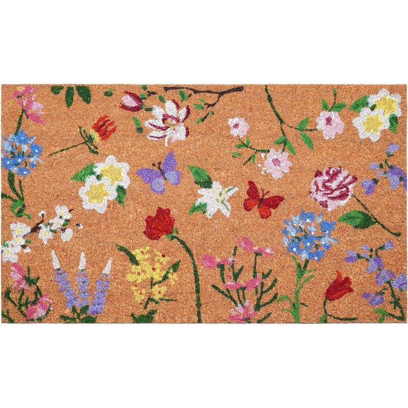 HomeRoots 24" X 36" Brown White And Green Floral Outdoor Coir Door Mat - 24.00' X '36.00