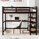 preview thumbnail 3 of 13, Full Size Loft Bed with Under-Bed Desk and Storage Shelves, for Maximizing Space and Creating a Functional Workspace, Espresso