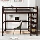 preview thumbnail 72 of 82, Space-Saving Loft Bed with Storage Shelves and Desk, Solid Wood Loft Bed Frame with Ladder and Guardrail for Kids Teens Adults