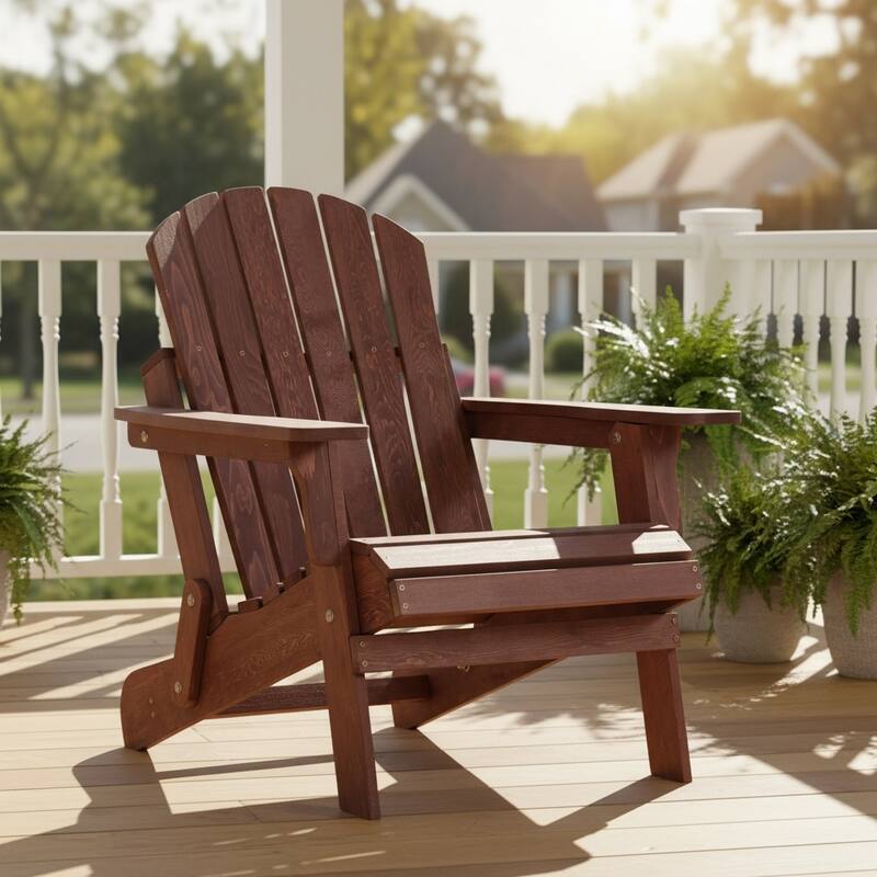 Oversize Wooden Outdoor Folding Adirondack Chair with Pre-Assembled BackRest & SeatBoard, for Garden Pool Deck Firepit