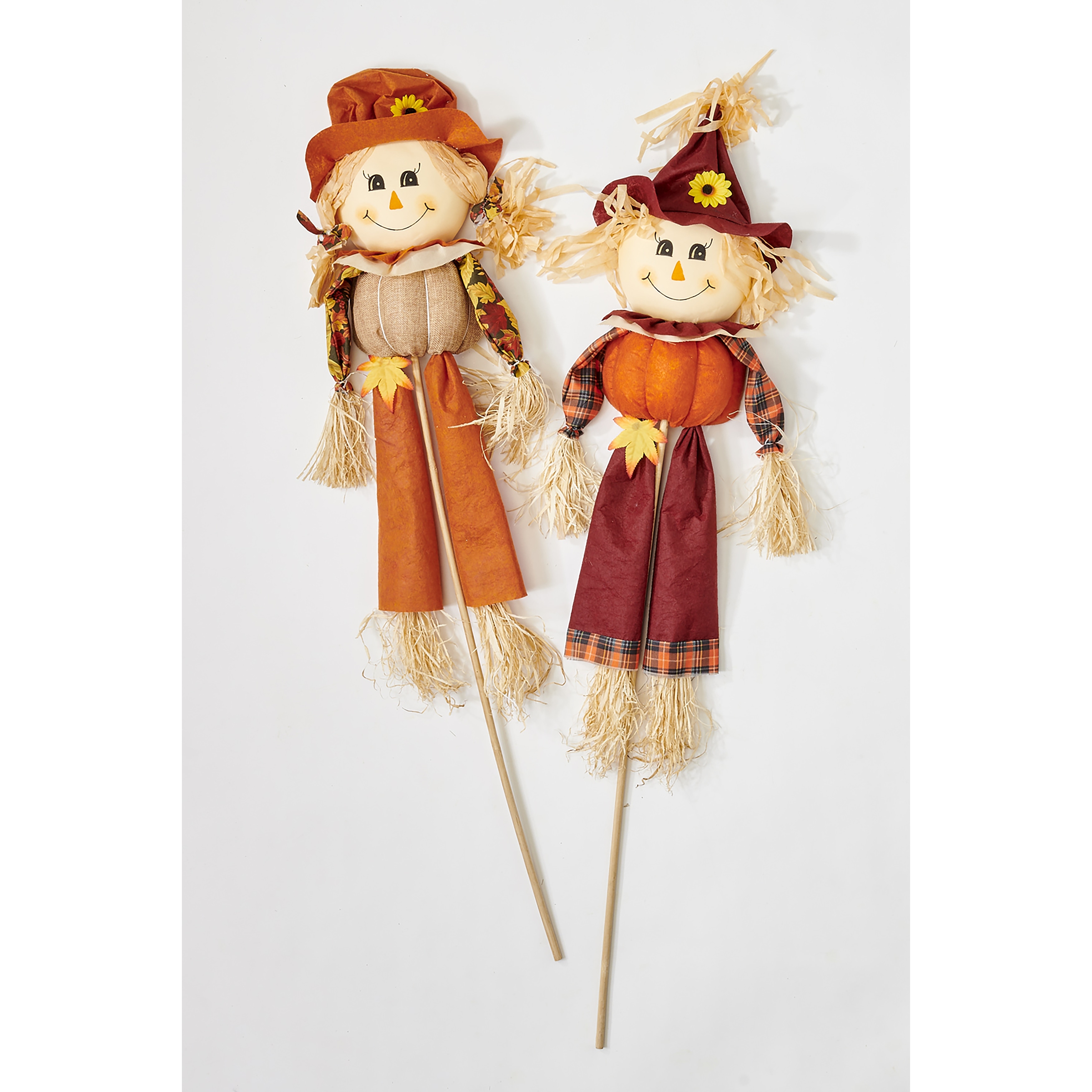 Outdoor 40" Boy & Girl Fall Harvest Scarecrow Yard Stake, Set of 2 - 40