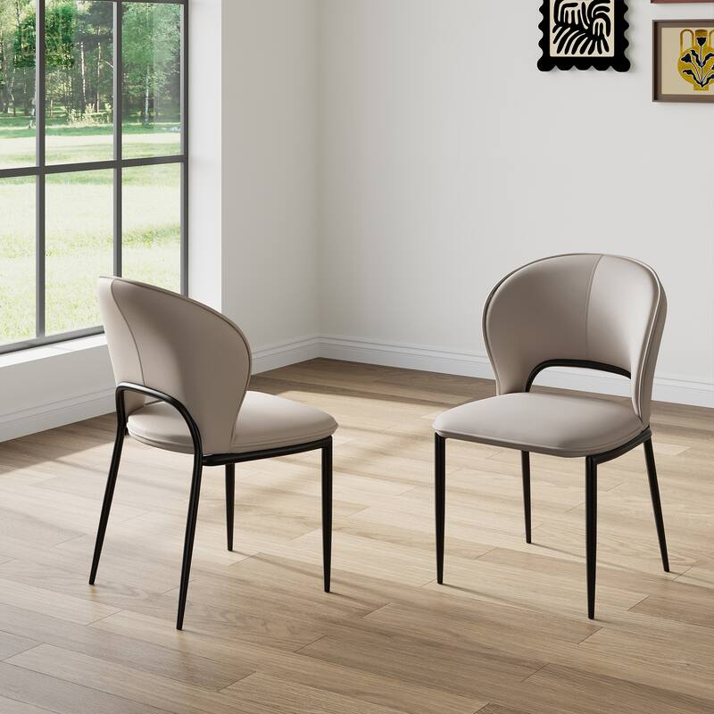 Modern Fully Assembled Dining Chairs, Faux Leather, Light Gray & Brown Options, Set of 2