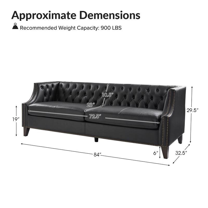 Eugène Transitional Genuine Leather Tufted Design Sofa with Solid Wood Legs by HULALA HOME