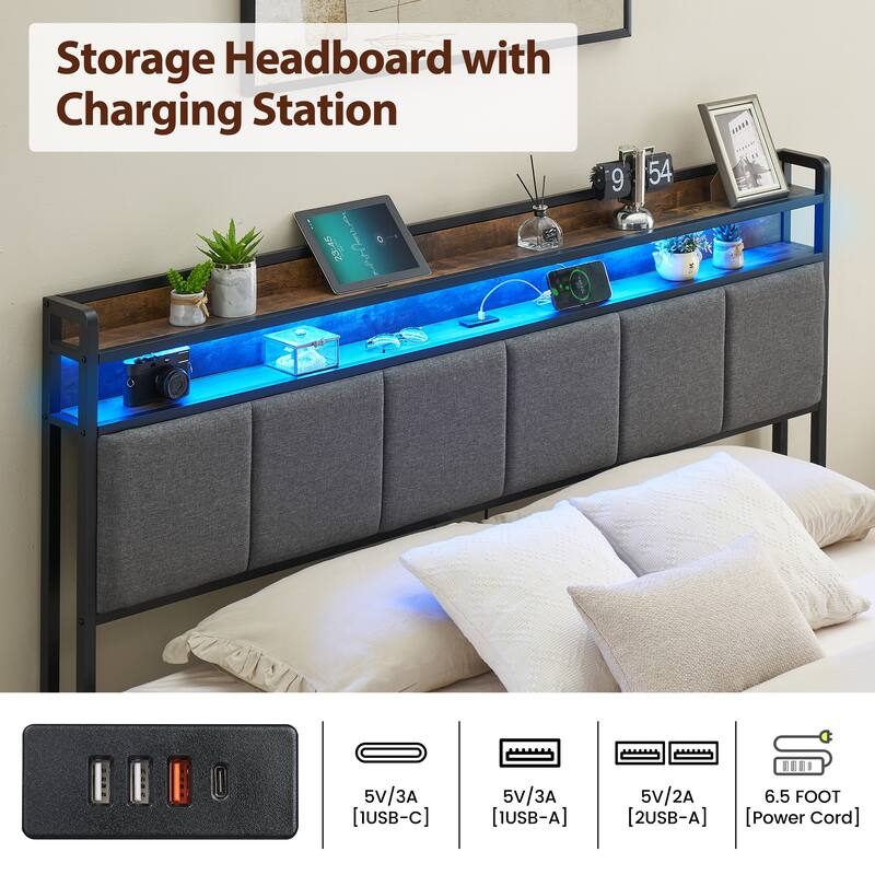 Bed Frame with Headboard and Storage Drawers