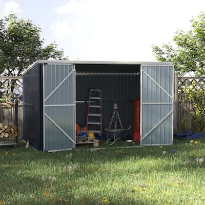 Outsunny 11' x 6' Steel Garden Storage Shed, Outdoor Utility Tool House with Double Lockable Doors for Backyard, Patio, Lawn