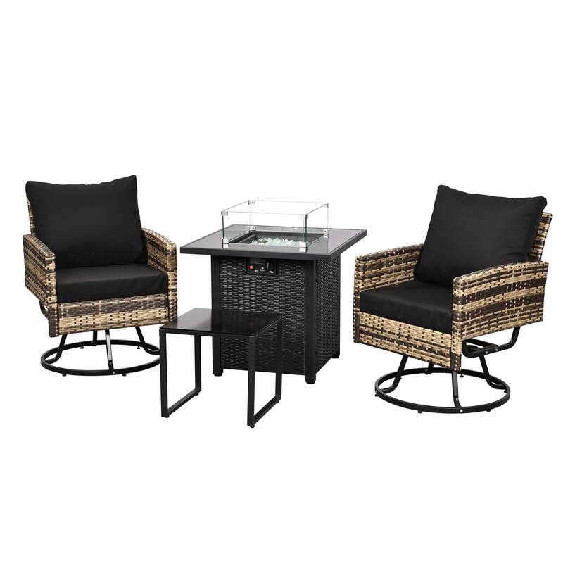 4 PCS Swivel Patio Conversation Set With Square Fire Table - Black