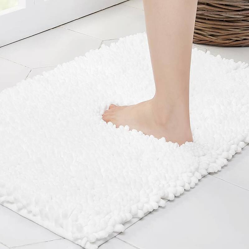 24"x16" - White Soft Cozy Plush Chenille Bath Mat Bathroom Rug