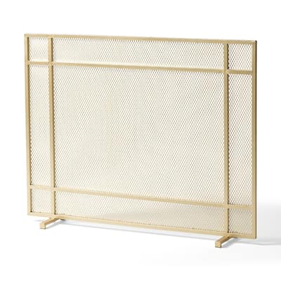 Fireplace Screen, Single Panel Design, Diamond Mesh 32 x 41, Gold Iron