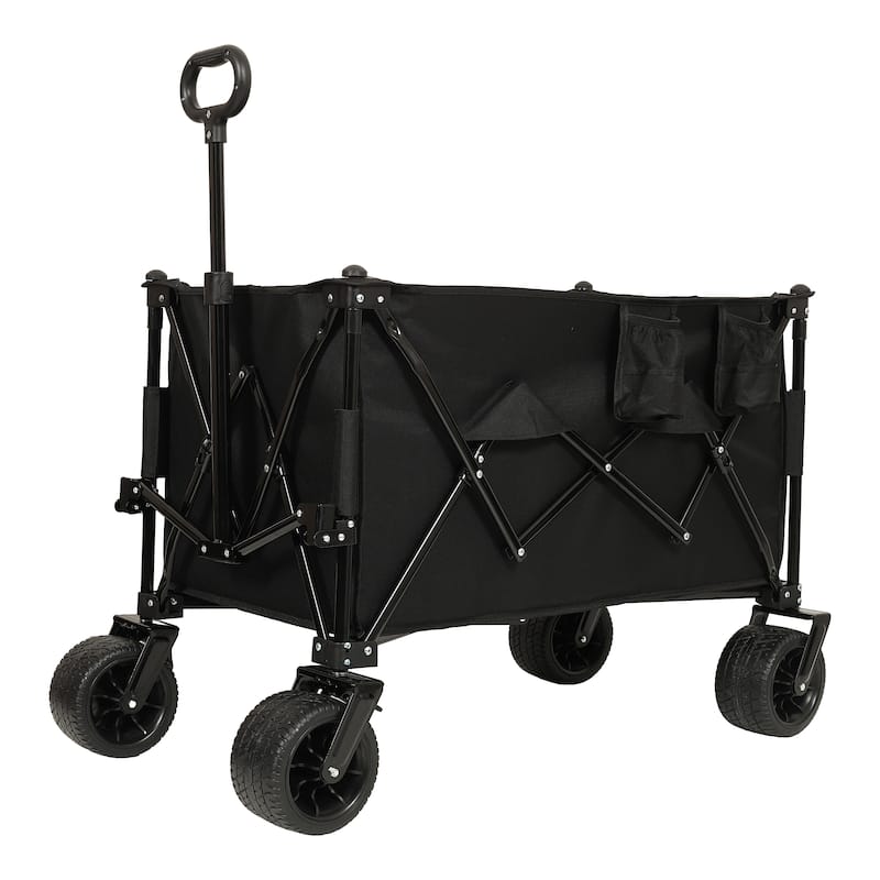 Foldable Extended Wagon With 480lbs Weight Capacity,Garden Cart With Big Beach Wheels & Drink Holders,Side Pocket And Brakes