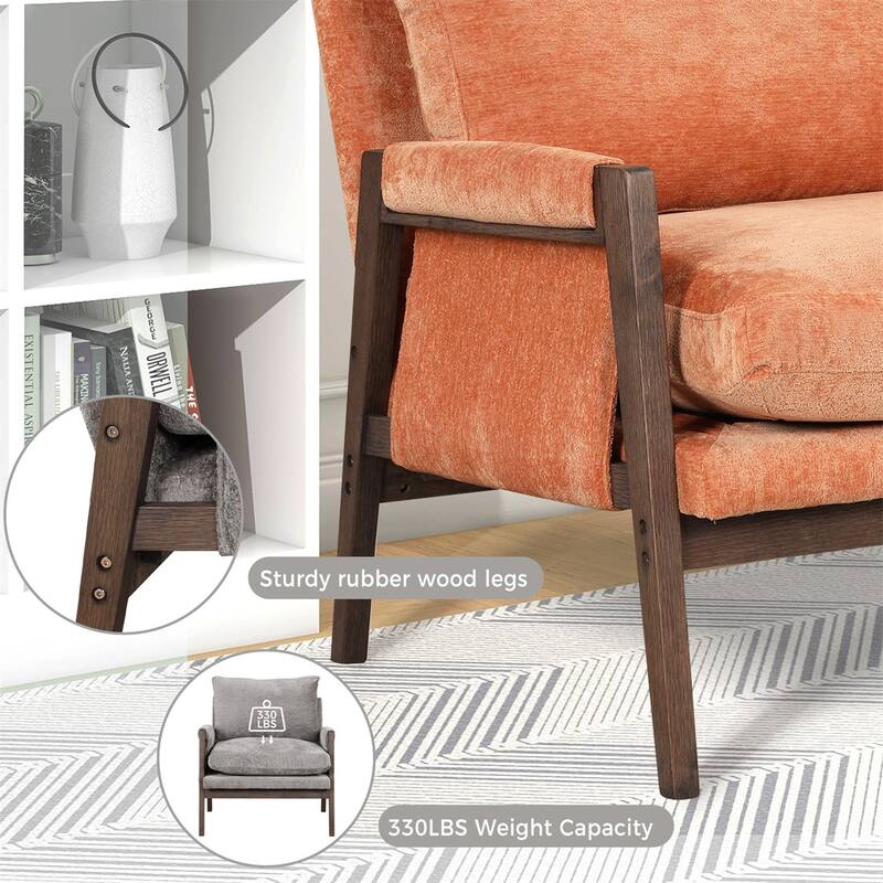 Mid-Century Velvet Living Room Accent Leisure Armchair with Solid Wood