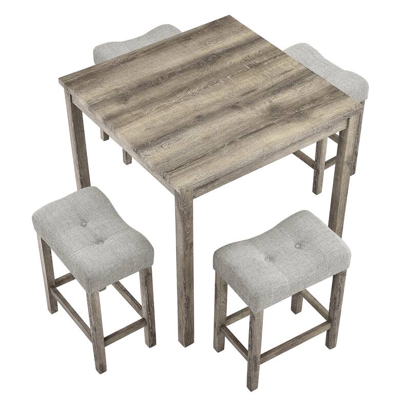 Roomfitters 5-Piece Dining Table Set with Upholstered Stools, Industrial Bar Table for Dining or Breakfast Nook