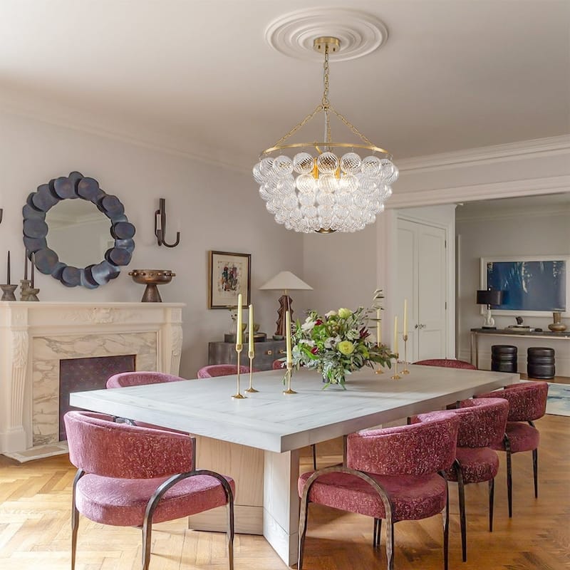 Glam Brass Tiered Swirled Glass Bubble Bead Cage Round Chandelier - 23.6 Inches