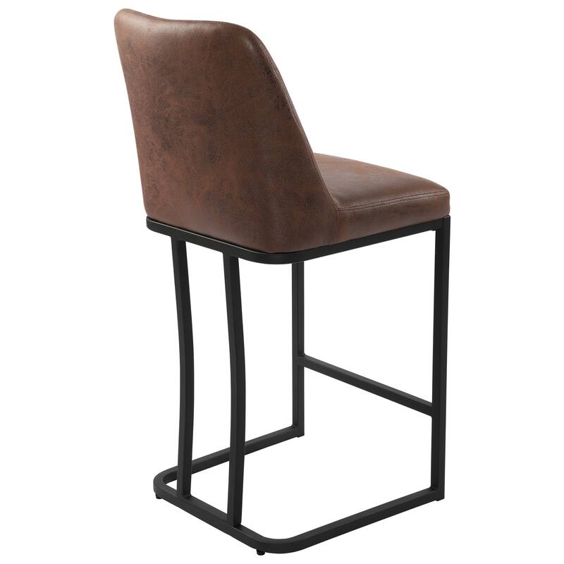 24 Inches Industrial Faux Leather Counter Height Bar Stools with Metal Frame Set of 2