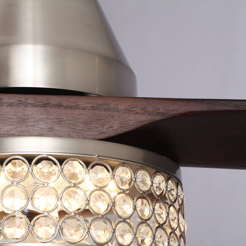 52" Indoor Semi Matte Nickel Downrod Mount Chandelier lED Ceiling Fan with Remote Control - 52" W x 52" D x 15.7" H