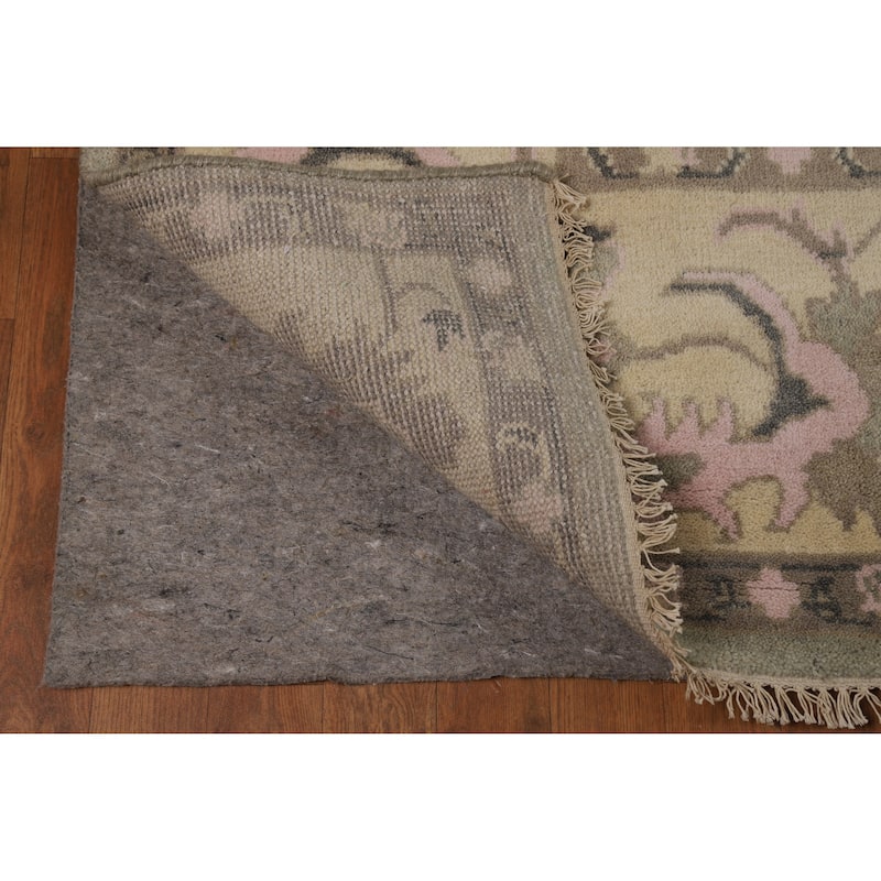 Transitional Oushak Indian Area Rug Handmade Green Wool Carpet - 9'0" x 12'0"