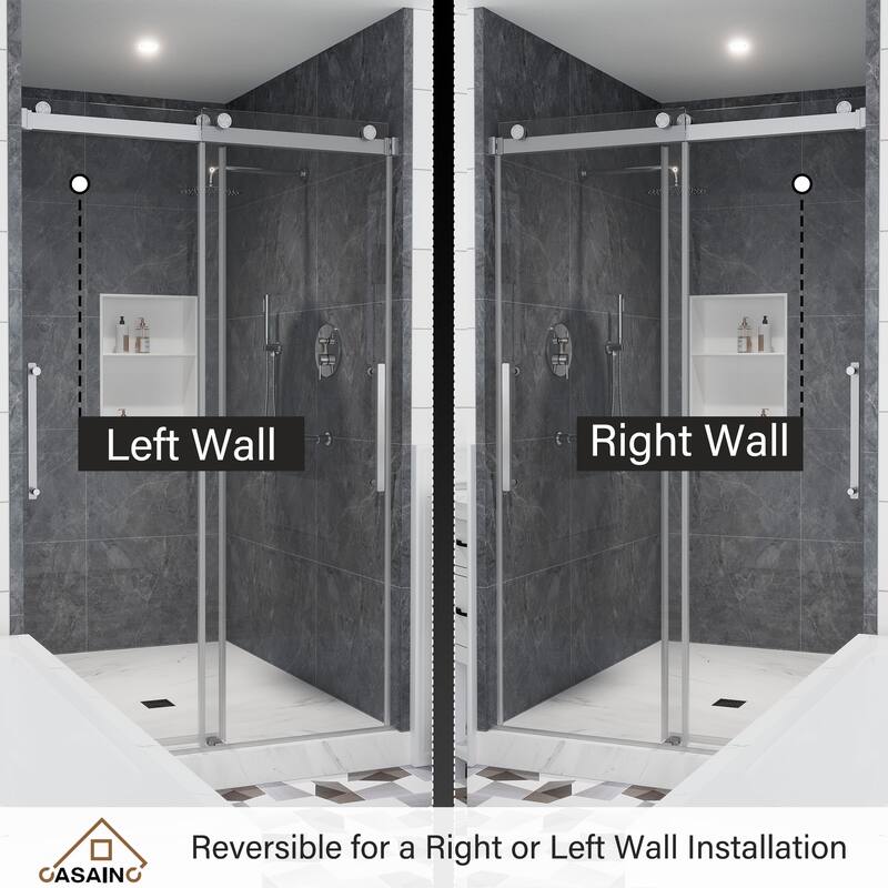 CASAINC 48 or 60 in. W x 76 in. H Double Sliding Frameless Shower Door