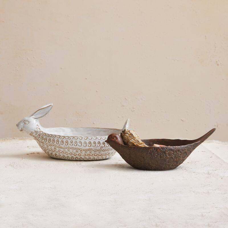 Debossed Stoneware Bowls with Reactive Glaze