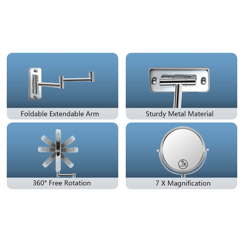 Wall Mount Zoom Makeup Mirror Double-Sided Chrome Finish