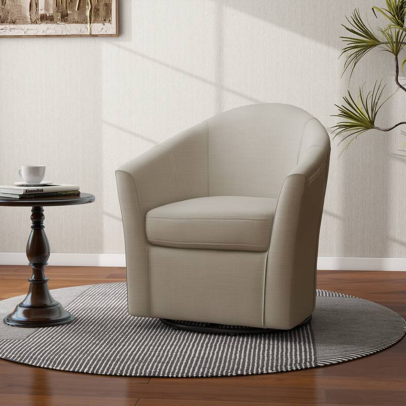 Linen Armchair Swivel Barrel Accent Chairs for Living Room - 1-Piece - Brown