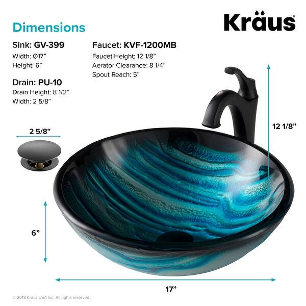 dimension image slide 4 of 5, Kraus Glass Vessel Sink, Bathroom Faucet, Pop Up Drain, Mounting Ring