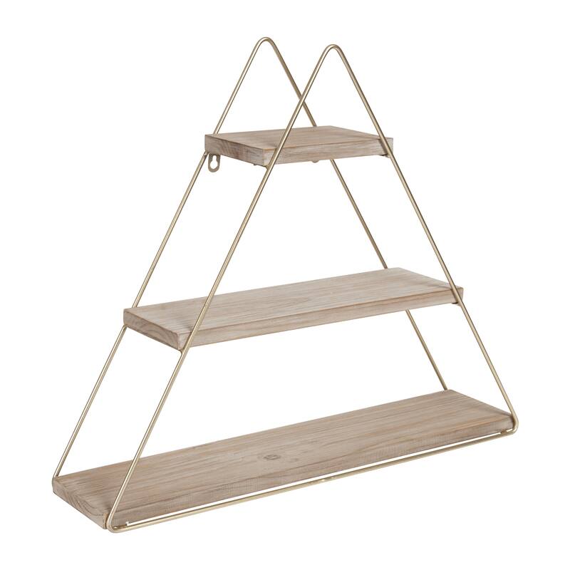 Kate and Laurel Tilde 3 Tiered Triangle Floating Wall Shelf - Rustic Brown/Gold