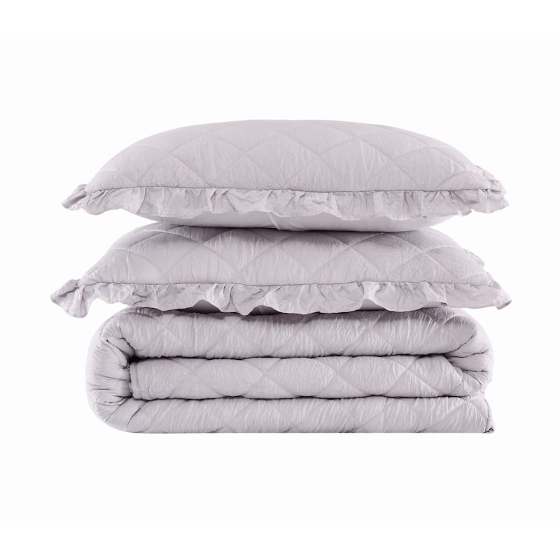 Truly Soft Crinkle Ruffle 3 Piece Quilt Set - King - Grey