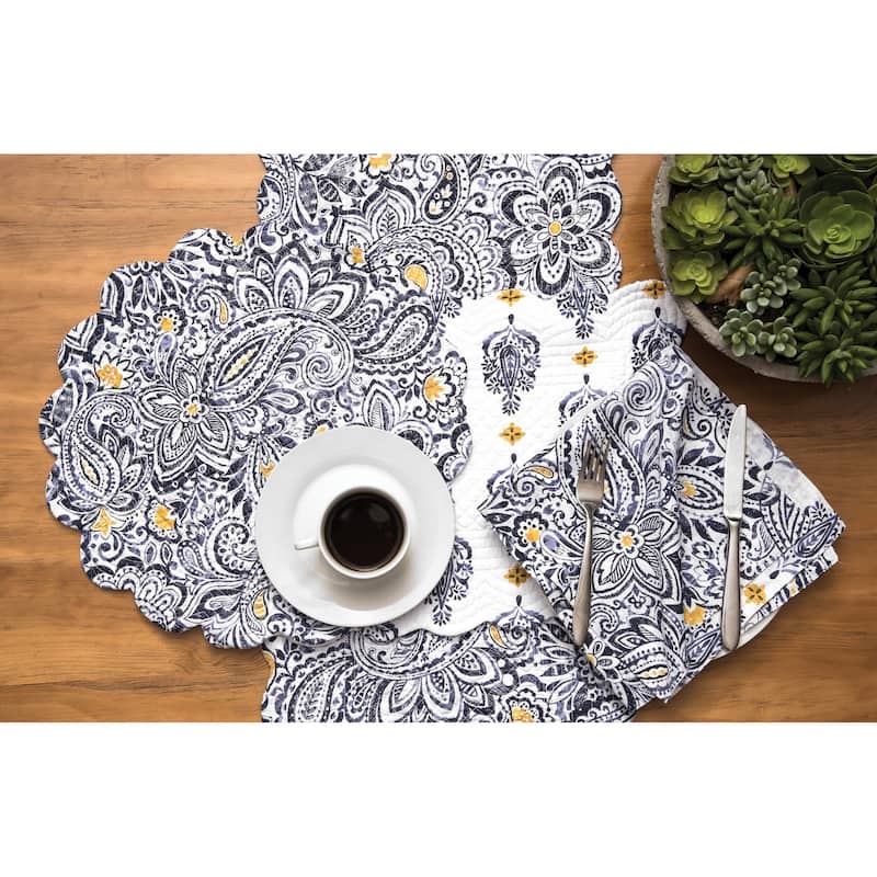 20" x 20" Serena Napkin Set of 6 Blue and Yellow Floral Pattern Cotton Machine Washable - 20" x 20"