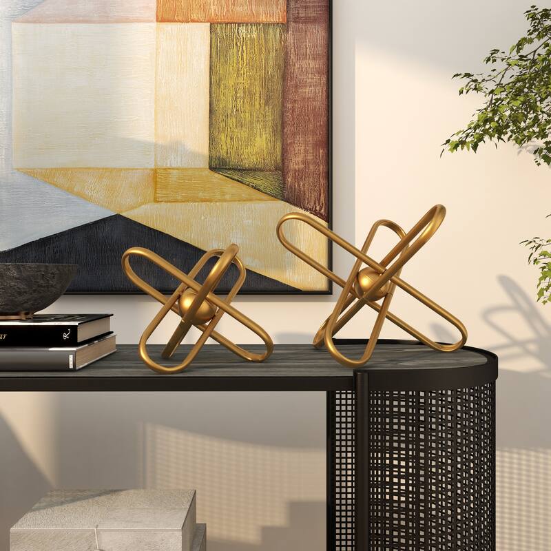 CosmoLiving by Cosmopolitan Gold Metal Linked Jack Decorative Sculpture with Orb Center (Set of 2)