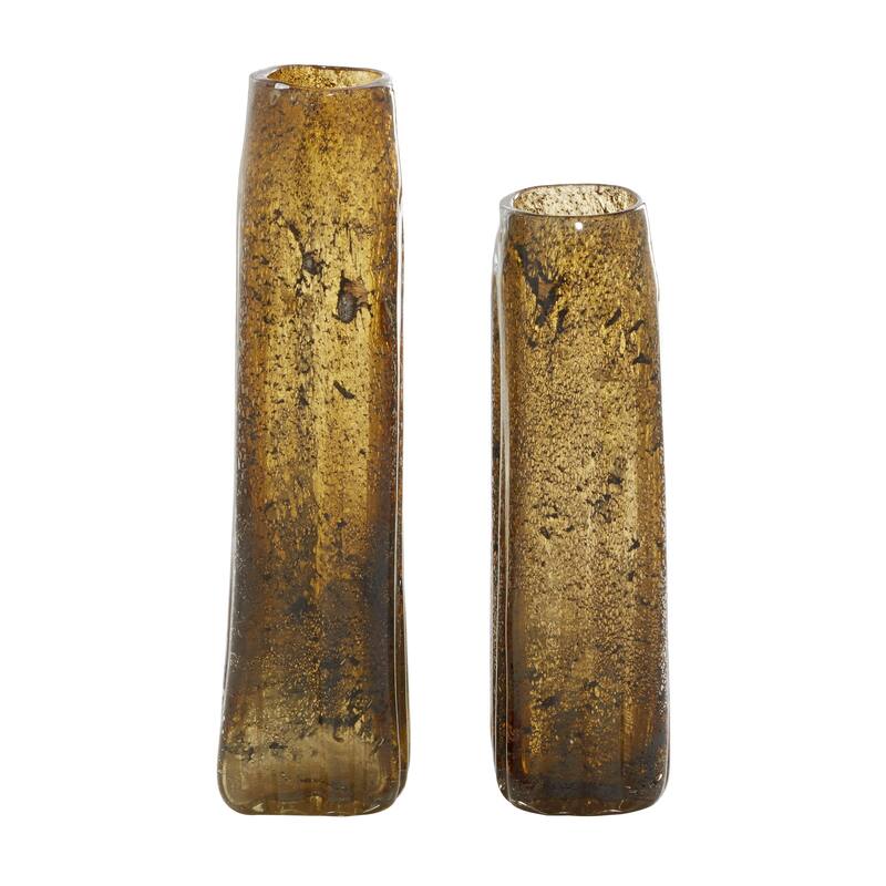 Glass Handmade Blown Decorative Vase - Set of 2 Brown or Blue - Roche River Decor