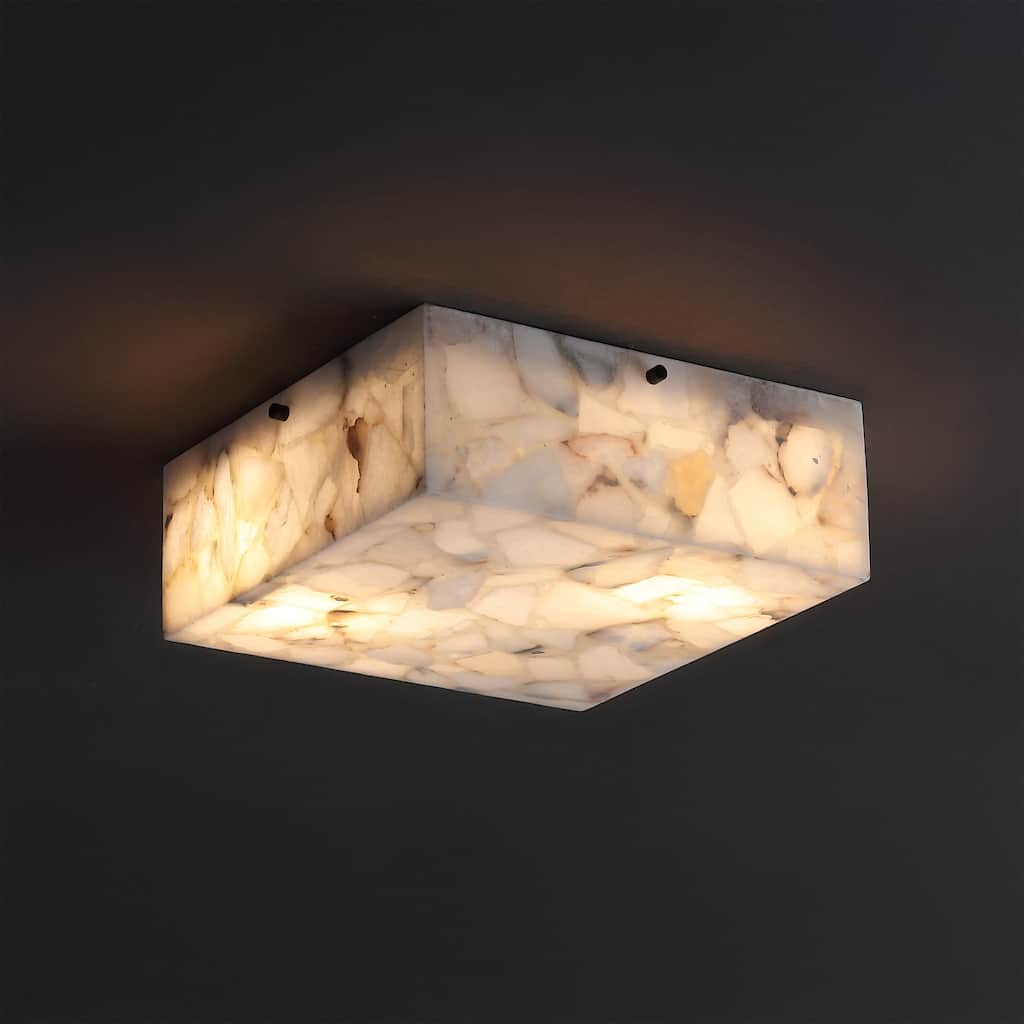 13" 2-Light Alabaster/Iron Square LED Flush Mount, By JONATHAN Y
