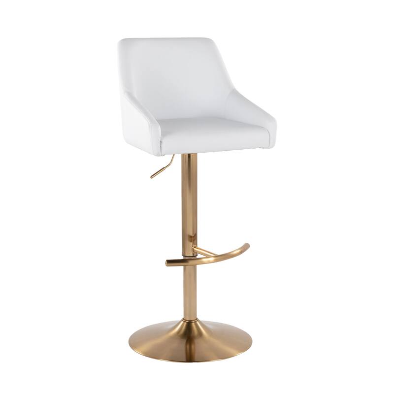 Porch & Den Hadley Adjustable Bar Stool with Rounded T Footrest (Set of 2) - White Faux Leather/Gold Metal