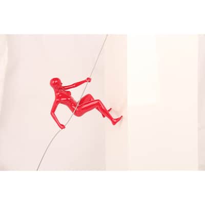Glossy Red Wall Sculpture Climbing 8" Woman - LARGE