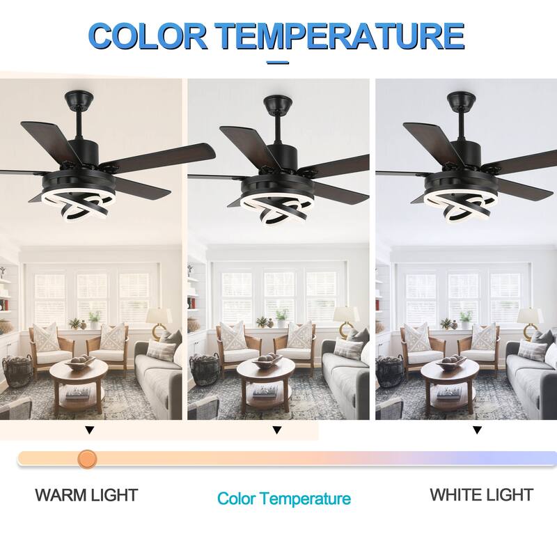 Bella Depot 52" Modern Ceiling Fan with Remote and Dimmble LED Light, DIY Light Shade 6-Speed Reversible Fanlight