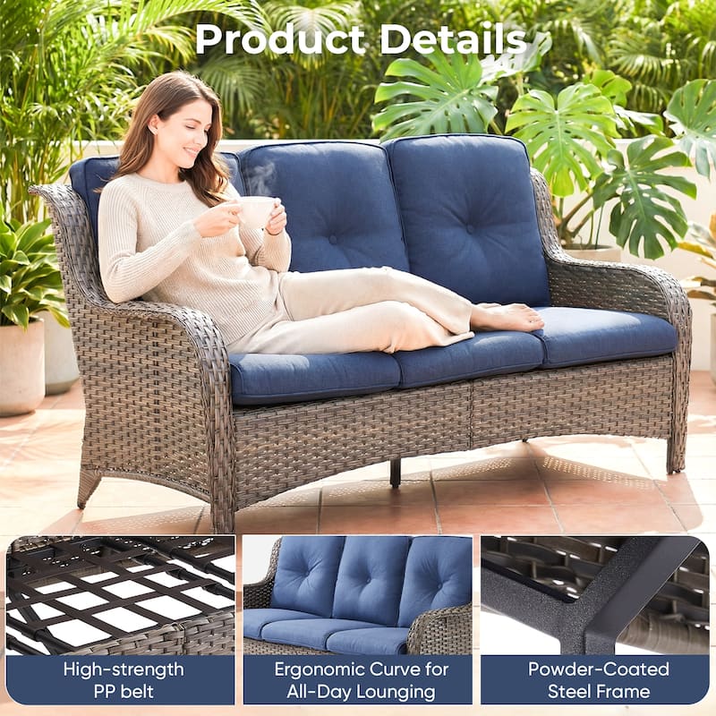 Pocassy Outdoor Patio Wciker Sofa Furniture Set of Chair Table.