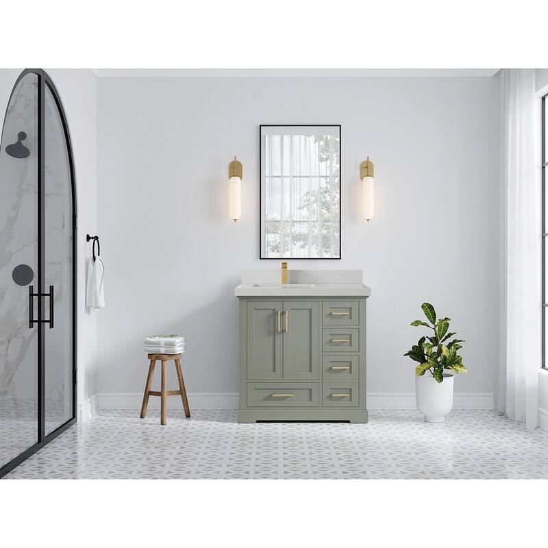 Willow Collections 36 x 22 Boston Left Offset Sink Bathroom Vanity with Quartz or Marble Countertop