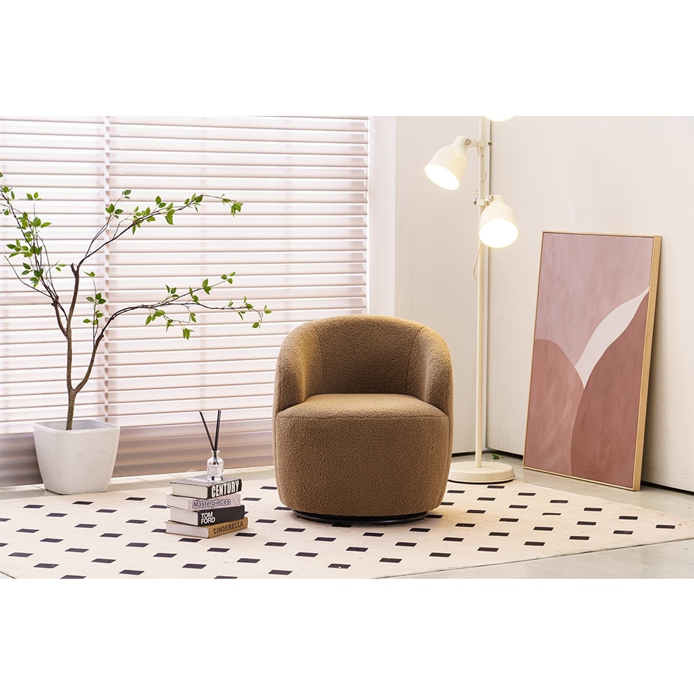 Modern Teddy Fabric Swivel Accent Armchair Barrel Chair On Sale