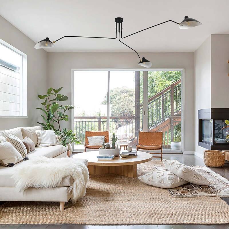 Mid Century Modern 3 Arm Chandelier Black Arm Ceiling Light - 78.74*17.72in