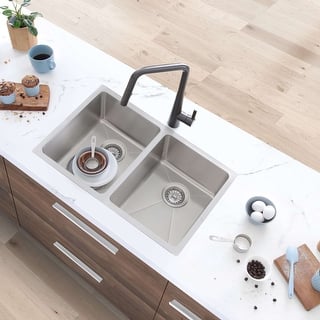 STYLISH Toledo DualMount 31" Stainless Steel Double-Bowl Kitchen Sink with Strainers - 31" x 18" x 9"