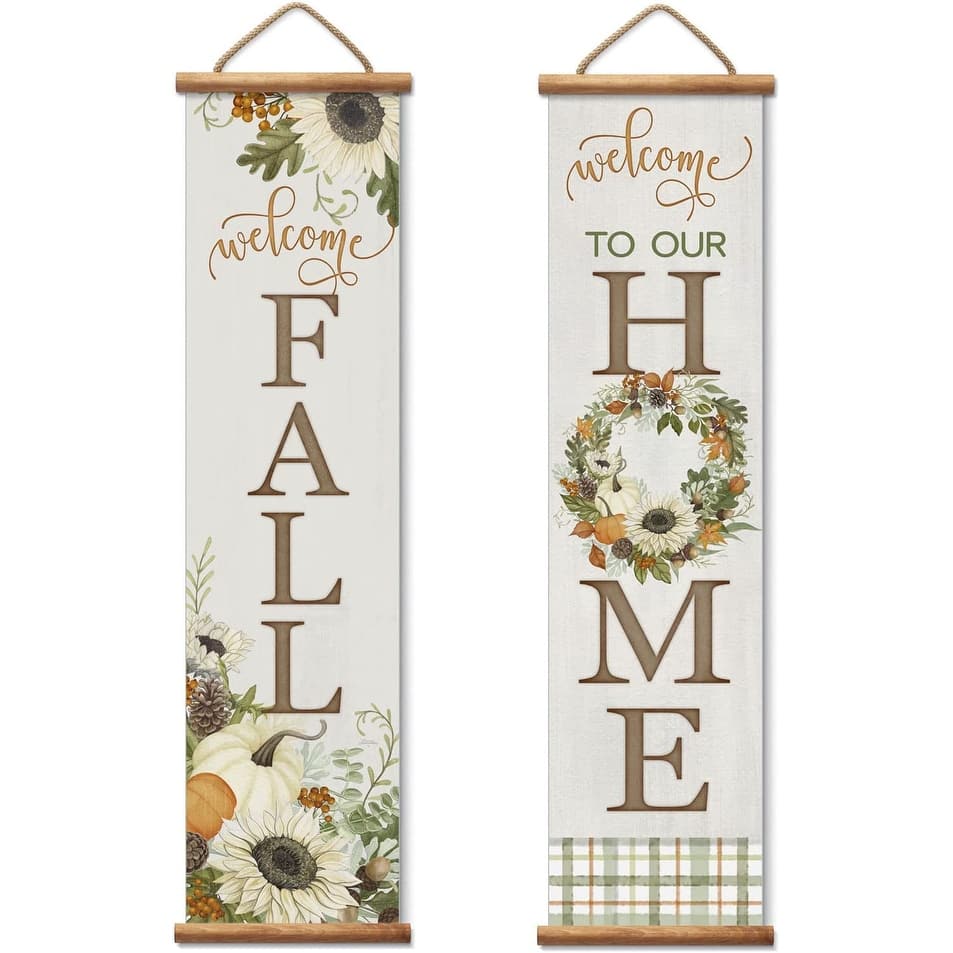 Farmhouse Fall Reversible Indoor/Outdoor Vinyl Welcome Sign 44.5” by 11” Manufactured in the USA Durable Easily Wipes Clean