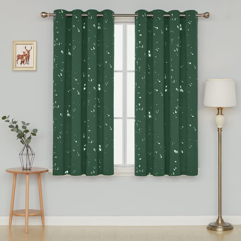 Deconovo Silver Spot 52 Width Curtain Panel Pair (2 Panel) - W52 x L63 - Forest Green