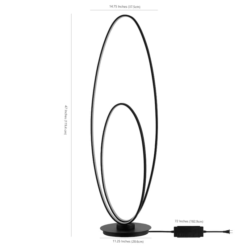 Looper 47" Metal Modern Contemporary Oval Dimmable Integrated LED Floor Lamp, Black by JONATHAN Y