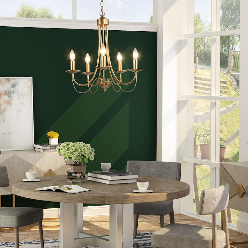 Copper Grove Tirana 5-Light Candle Modern Gold Chandelier Pendant Lights - W18.5"x H23.5"